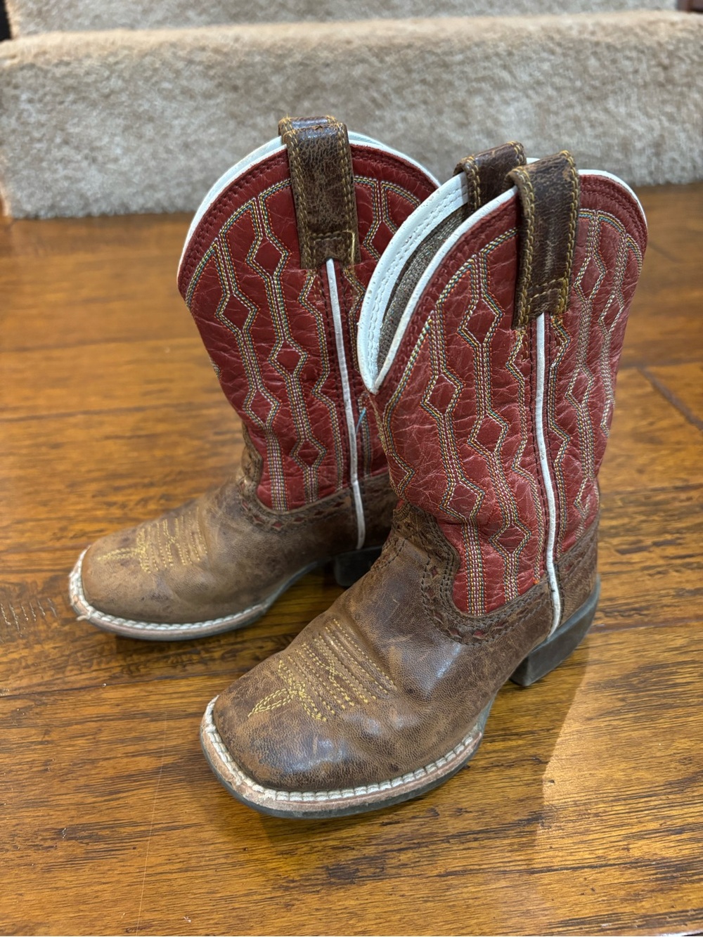 Ariat Brown Leather Cowboy Boots with Red Stitching